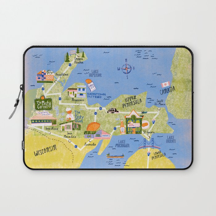 Map of Northern Michigan - Pasty Tour in Peach Laptop Sleeve Gallery Image 1