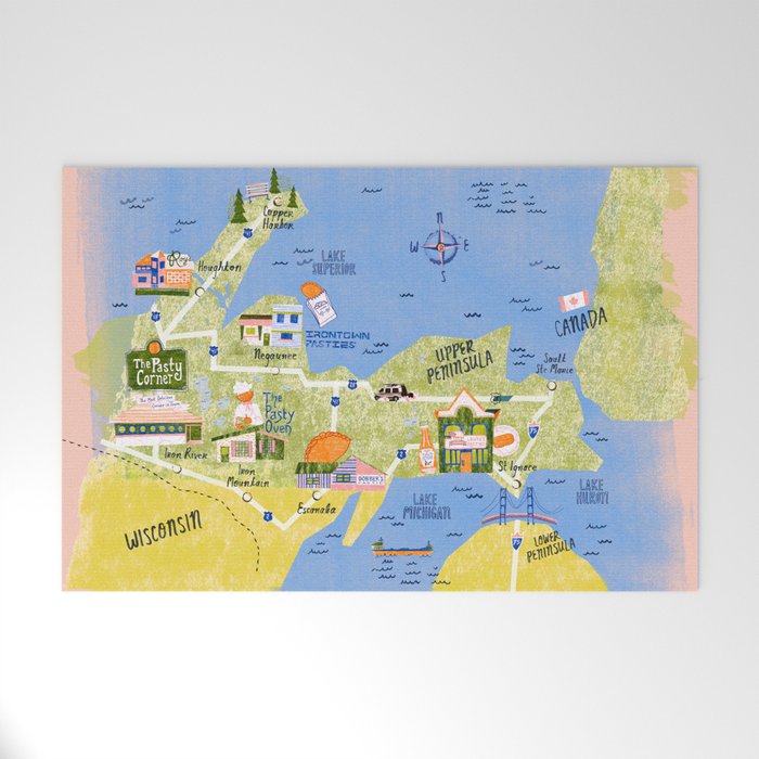 Map of Northern Michigan - Pasty Tour in Peach Welcome Mat Gallery Image 1