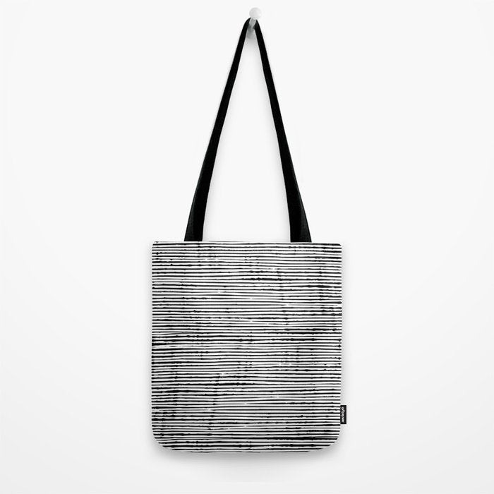 Rustic, Abstract Stripes Pattern, Black and White Tote Bag Gallery Image 2