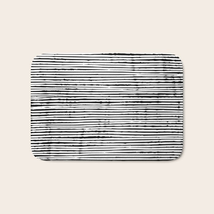 Rustic, Abstract Stripes Pattern, Black and White Bath Mat Gallery Image 1