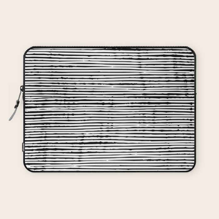 Rustic, Abstract Stripes Pattern, Black and White Laptop Sleeve Gallery Image 1