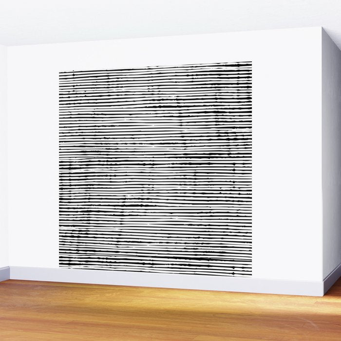 Rustic, Abstract Stripes Pattern, Black and White Wall Mural Gallery Image 2