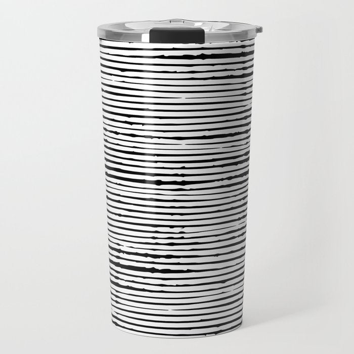 Rustic, Abstract Stripes Pattern, Black and White Travel Mug Gallery Image 1