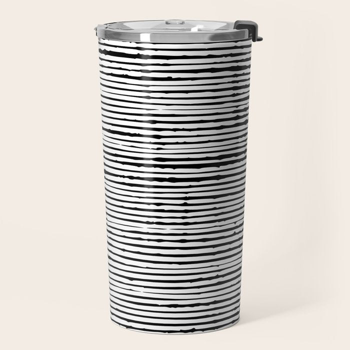 Rustic, Abstract Stripes Pattern, Black and White Travel Mug Gallery Image 2