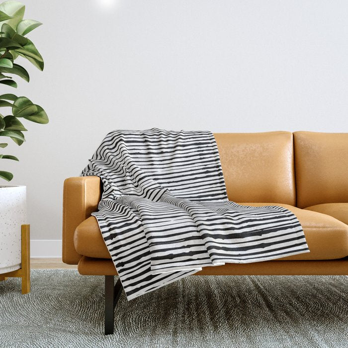 Rustic, Abstract Stripes Pattern, Black and White Throw Blanket Gallery Image 1