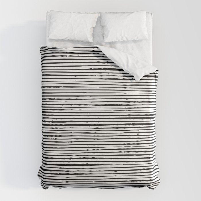 Rustic, Abstract Stripes Pattern, Black and White Duvet Cover Gallery Image 1