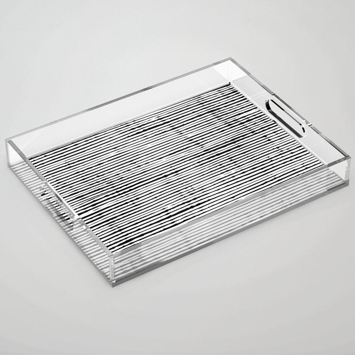 Rustic, Abstract Stripes Pattern, Black and White Acrylic Tray Gallery Image 1