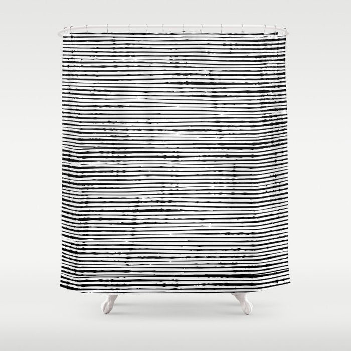 Rustic, Abstract Stripes Pattern, Black and White Shower Curtain Gallery Image 1