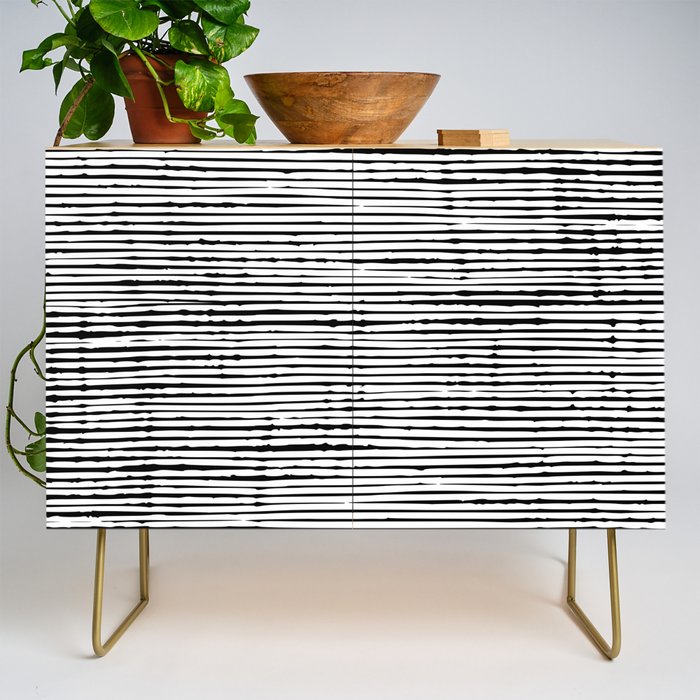 Rustic, Abstract Stripes Pattern, Black and White Credenza Gallery Image 1