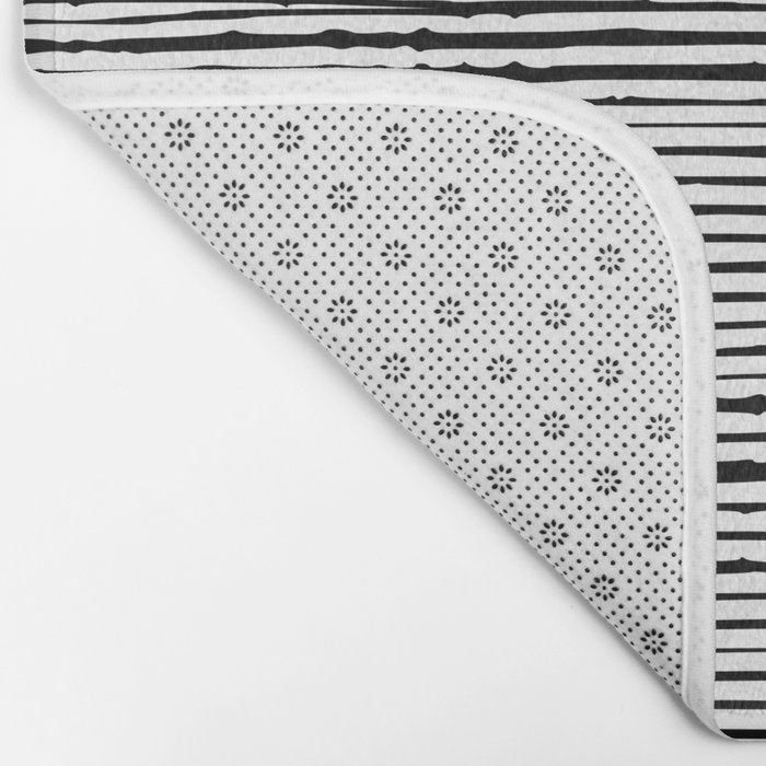 Rustic, Abstract Stripes Pattern, Black and White Bath Mat Gallery Image 2