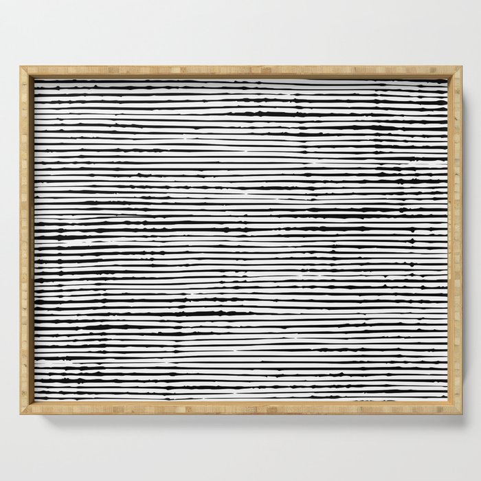 Rustic, Abstract Stripes Pattern, Black and White Serving Tray Gallery Image 1