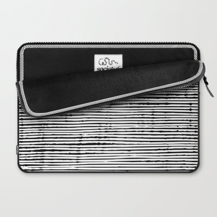 Rustic, Abstract Stripes Pattern, Black and White Laptop Sleeve Gallery Image 2