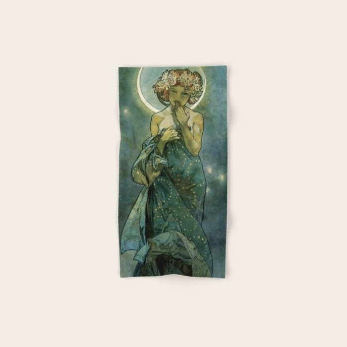 Alphonse Mucha "The Moon and the Stars Series: The Moon" Bath Towel Gallery Image 1