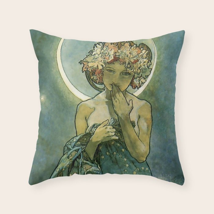 Alphonse Mucha "The Moon and the Stars Series: The Moon" Throw Pillow Gallery Image 6