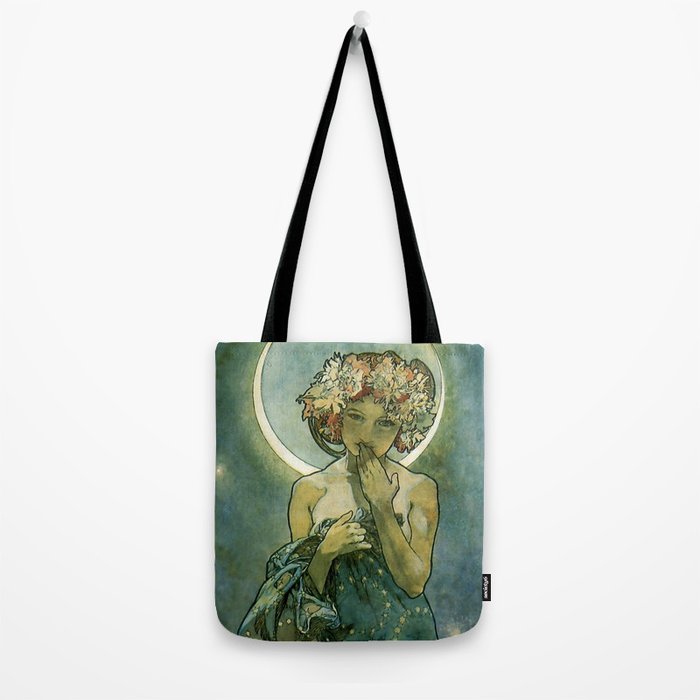 Alphonse Mucha "The Moon and the Stars Series: The Moon" Tote Bag Gallery Image 2