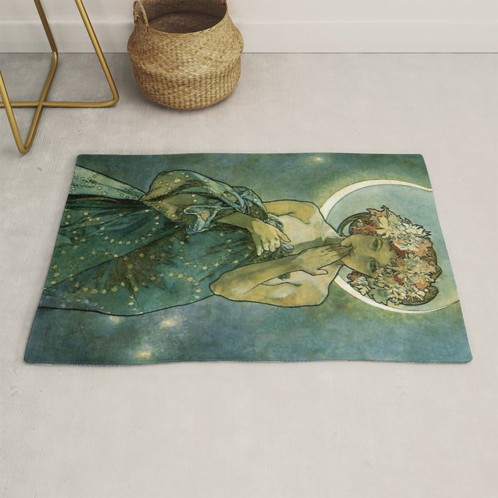 Alphonse Mucha "The Moon and the Stars Series: The Moon" Rug Gallery Image 1