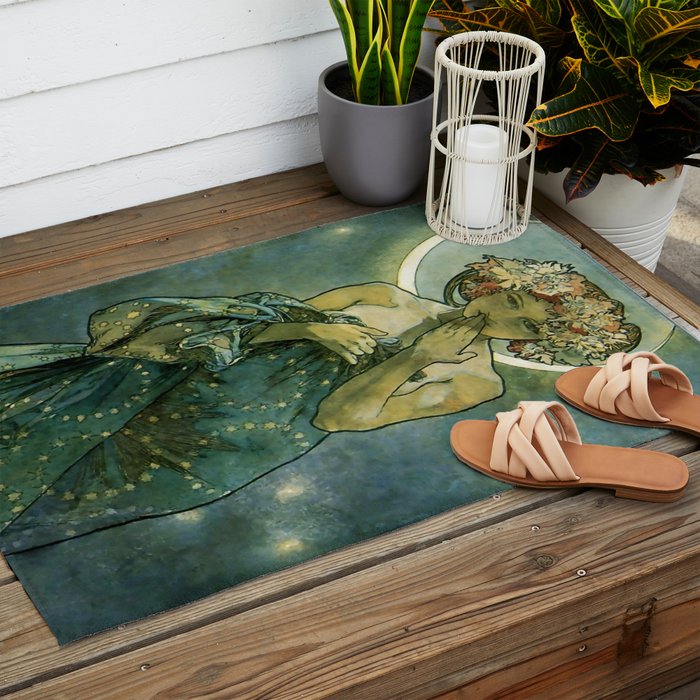 Alphonse Mucha "The Moon and the Stars Series: The Moon" Outdoor Rug Gallery Image 2