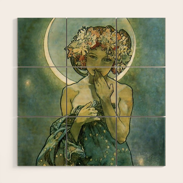 Alphonse Mucha "The Moon and the Stars Series: The Moon" Wood Wall Art Gallery Image 1