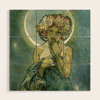 Alphonse Mucha "The Moon and the Stars Series: The Moon" Wood Wall Art Gallery Image 1