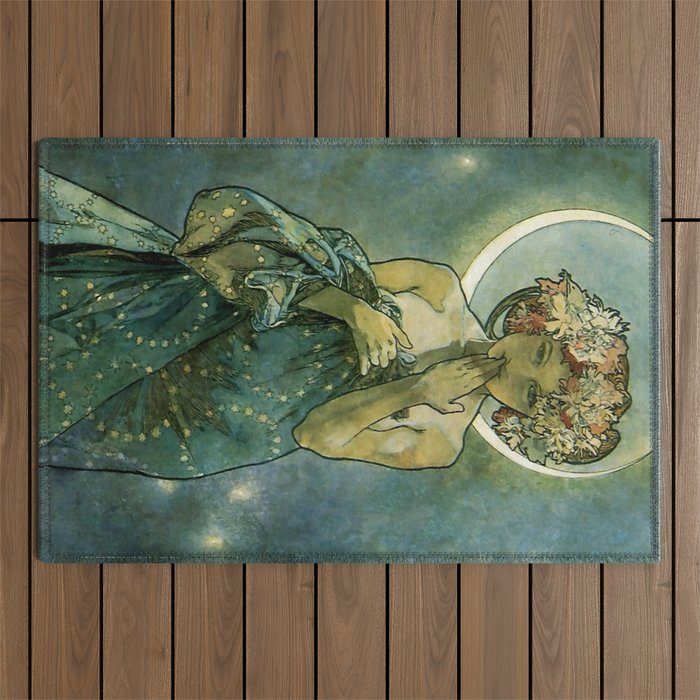 Alphonse Mucha "The Moon and the Stars Series: The Moon" Outdoor Rug Gallery Image 1