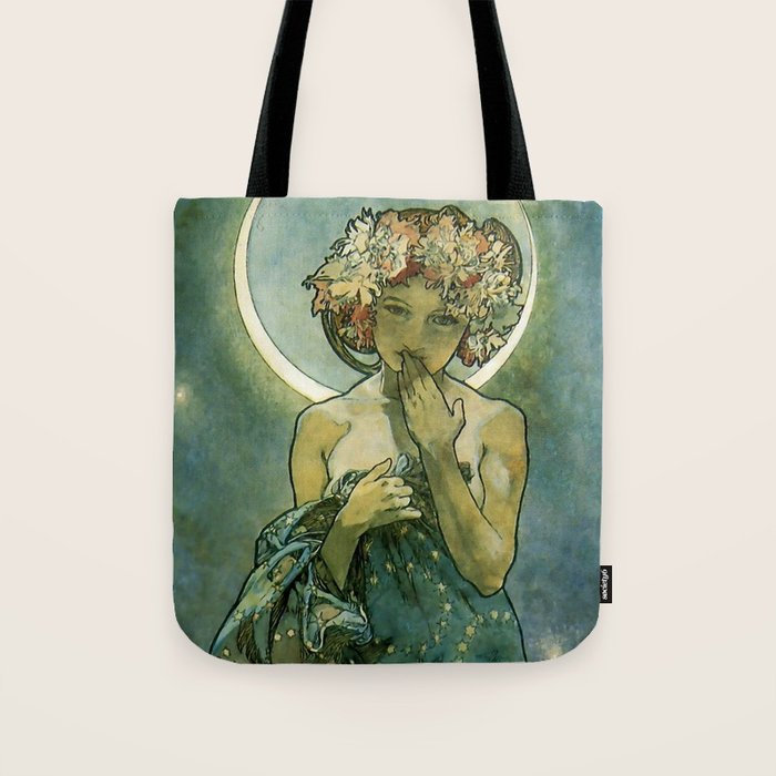 Alphonse Mucha "The Moon and the Stars Series: The Moon" Tote Bag Gallery Image 1