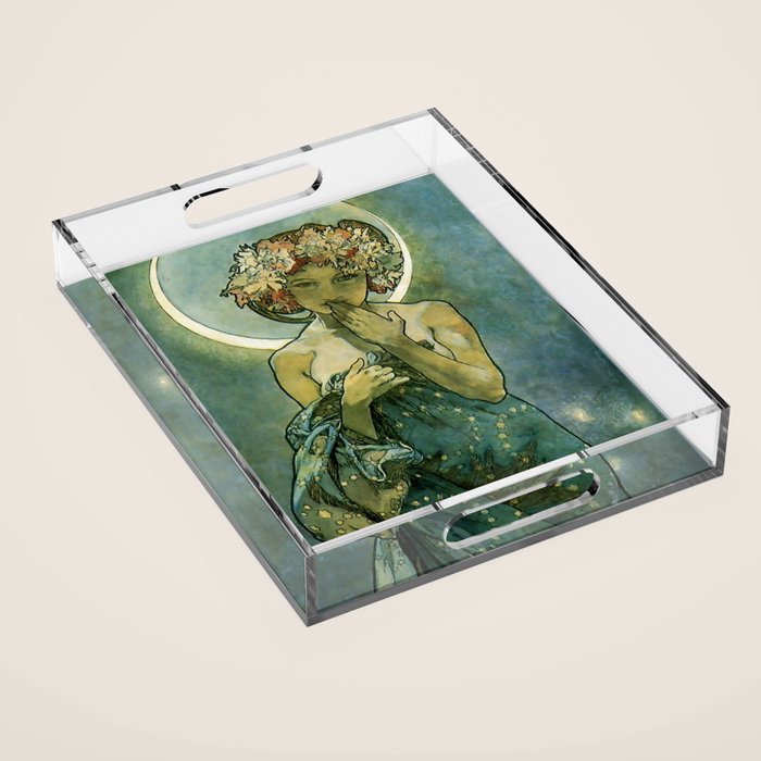 Alphonse Mucha "The Moon and the Stars Series: The Moon" Acrylic Tray Gallery Image 1