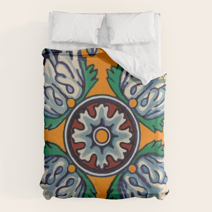 Mandala mexican talavera tile ceramic mosaic Duvet Cover Gallery Image 6