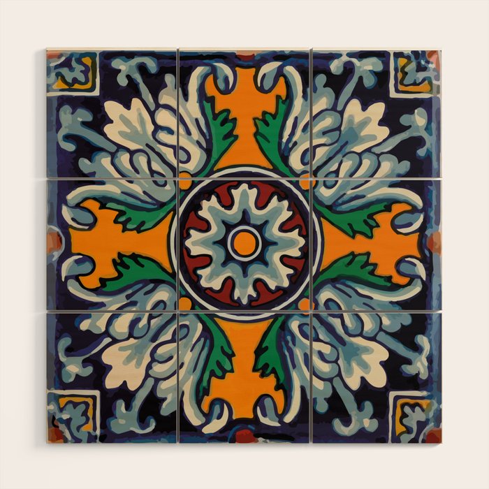 Mandala mexican talavera tile ceramic mosaic Wood Wall Art Gallery Image 1