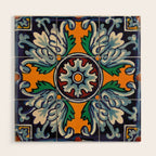 Mandala mexican talavera tile ceramic mosaic Wood Wall Art Gallery Image 1