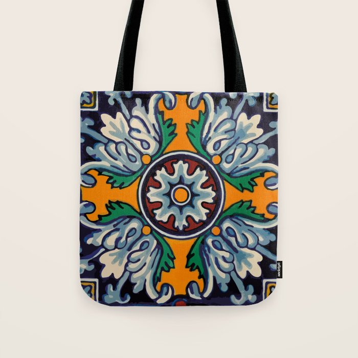 Mandala mexican talavera tile ceramic mosaic Tote Bag Gallery Image 1