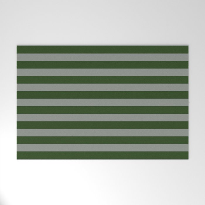 Dark Forest Green Summer Cabana Beach Picnic Stripes Welcome Mat Gallery Image 1