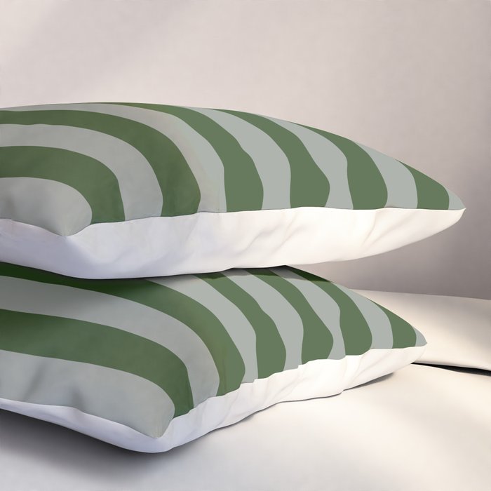 Dark Forest Green Summer Cabana Beach Picnic Stripes Pillow Sham Gallery Image 3
