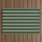 Dark Forest Green Summer Cabana Beach Picnic Stripes Outdoor Rug Gallery Image 1
