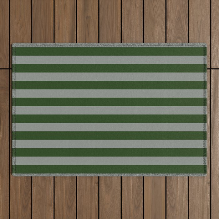 Dark Forest Green Summer Cabana Beach Picnic Stripes Outdoor Rug Gallery Image 1