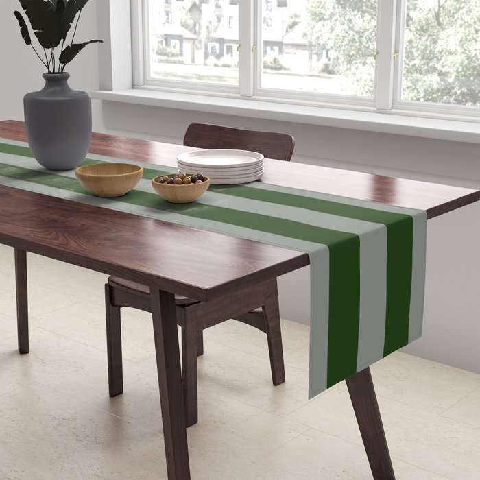 Dark Forest Green Summer Cabana Beach Picnic Stripes Table Runner Gallery Image 2