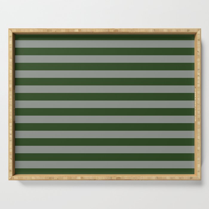 Dark Forest Green Summer Cabana Beach Picnic Stripes Serving Tray Gallery Image 1