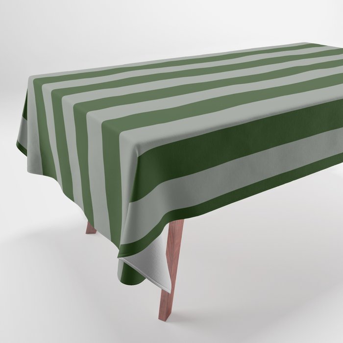 Dark Forest Green Summer Cabana Beach Picnic Stripes Tablecloth Gallery Image 1