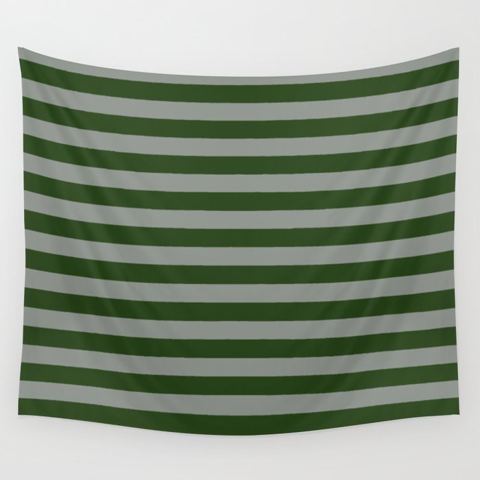 Dark Forest Green Summer Cabana Beach Picnic Stripes Wall Tapestry Gallery Image 4