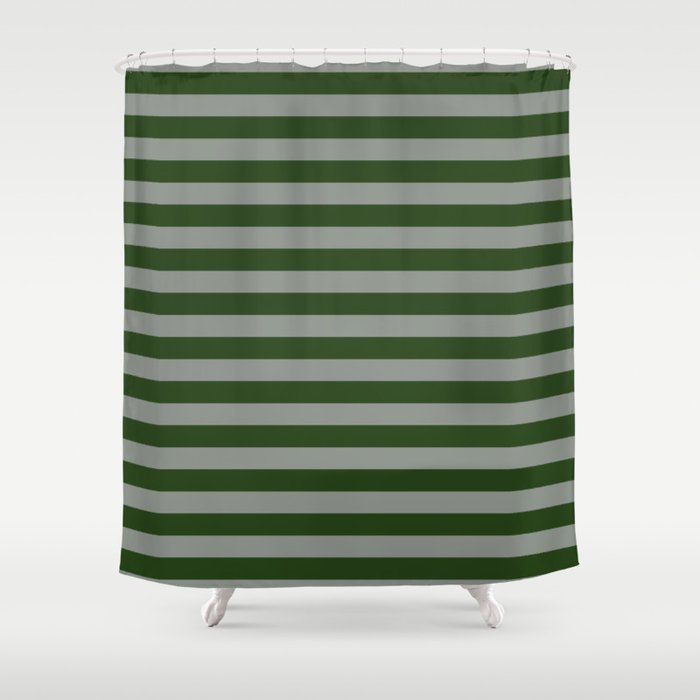 Dark Forest Green Summer Cabana Beach Picnic Stripes Shower Curtain Gallery Image 1