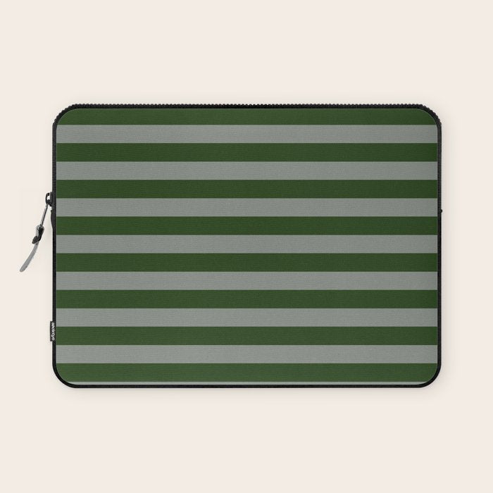 Dark Forest Green Summer Cabana Beach Picnic Stripes Laptop Sleeve Gallery Image 1