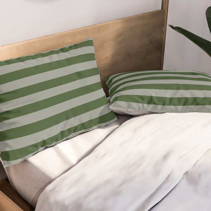 Dark Forest Green Summer Cabana Beach Picnic Stripes Pillow Sham Gallery Image 2