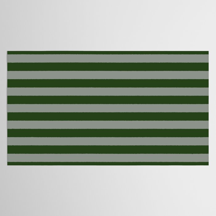 Dark Forest Green Summer Cabana Beach Picnic Stripes Tablecloth Gallery Image 2
