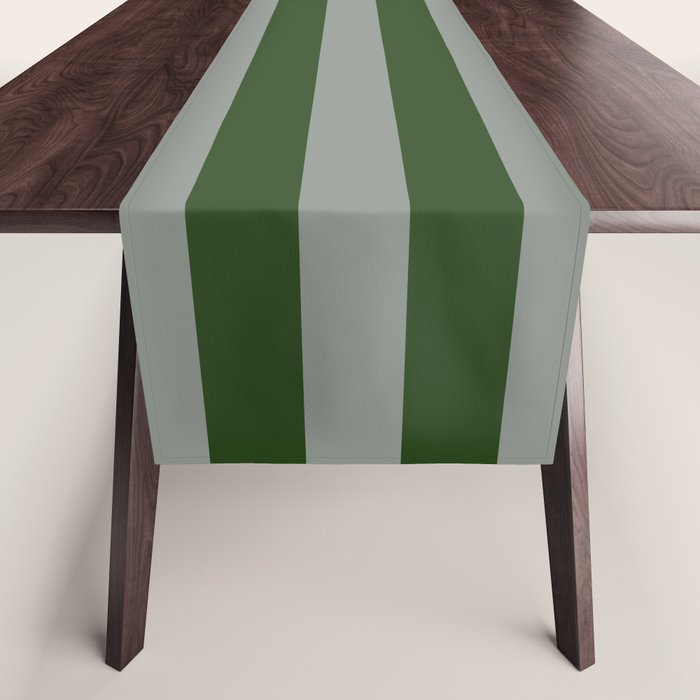Dark Forest Green Summer Cabana Beach Picnic Stripes Table Runner Gallery Image 1