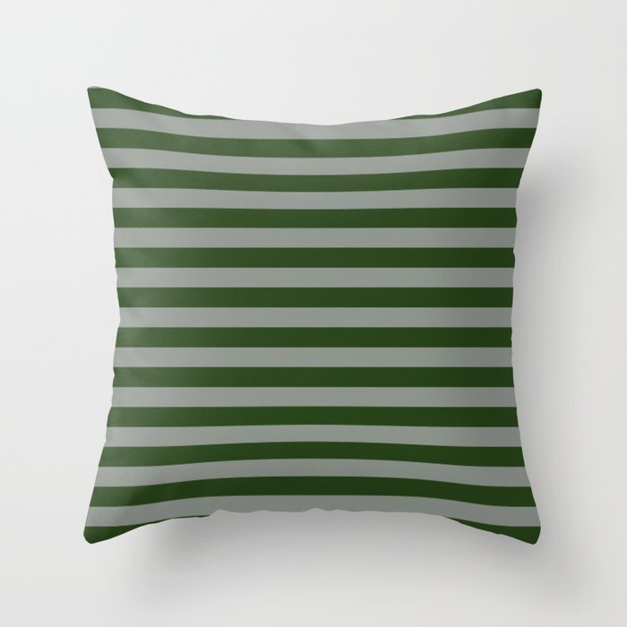 Dark Forest Green Summer Cabana Beach Picnic Stripes Throw Pillow Gallery Image 6