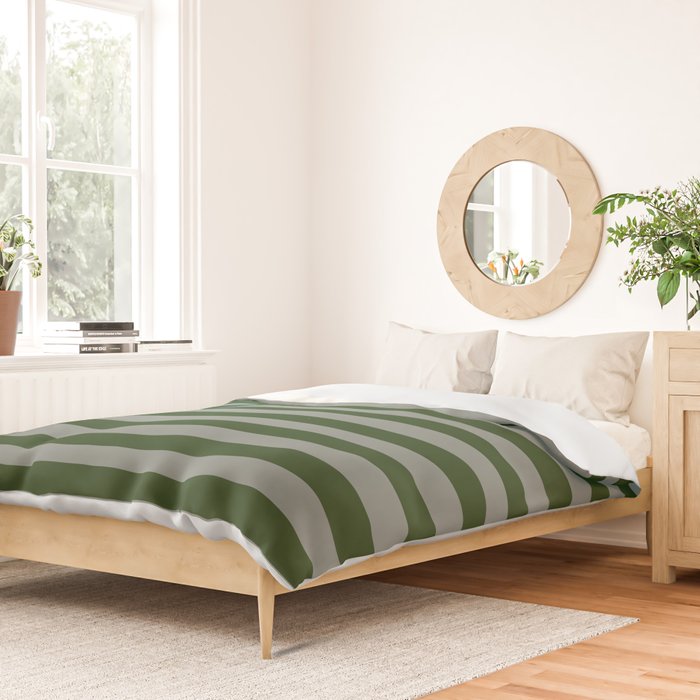 Dark Forest Green Summer Cabana Beach Picnic Stripes Duvet Cover Gallery Image 2