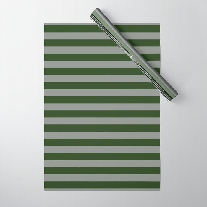 Dark Forest Green Summer Cabana Beach Picnic Stripes Wrapping Paper Gallery Image 1