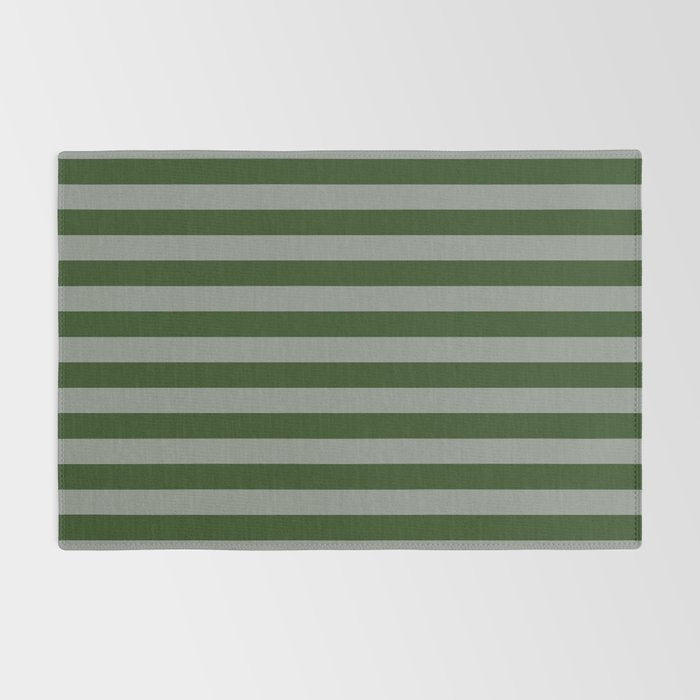 Dark Forest Green Summer Cabana Beach Picnic Stripes Rug Gallery Image 2