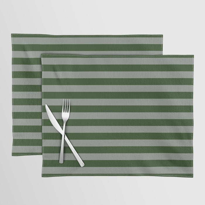Dark Forest Green Summer Cabana Beach Picnic Stripes Placemat Gallery Image 1