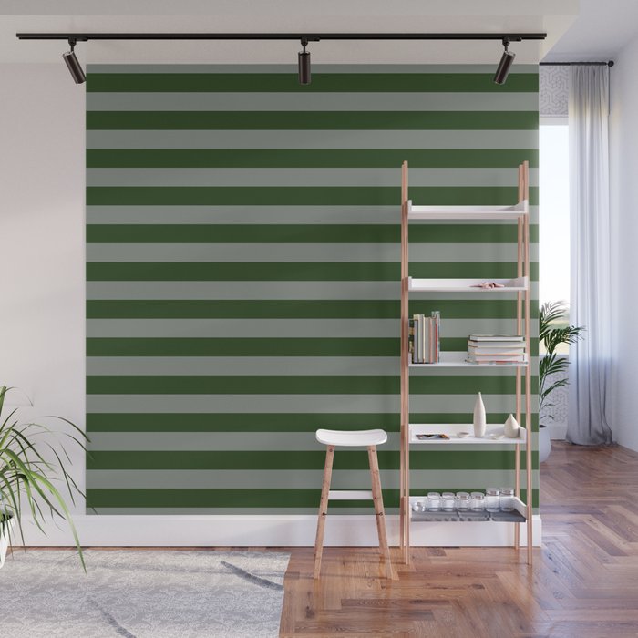 Dark Forest Green Summer Cabana Beach Picnic Stripes Wall Mural Gallery Image 1
