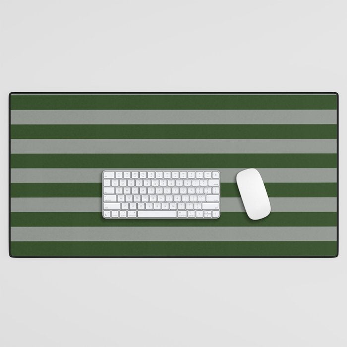 Dark Forest Green Summer Cabana Beach Picnic Stripes Desk Mat Gallery Image 1